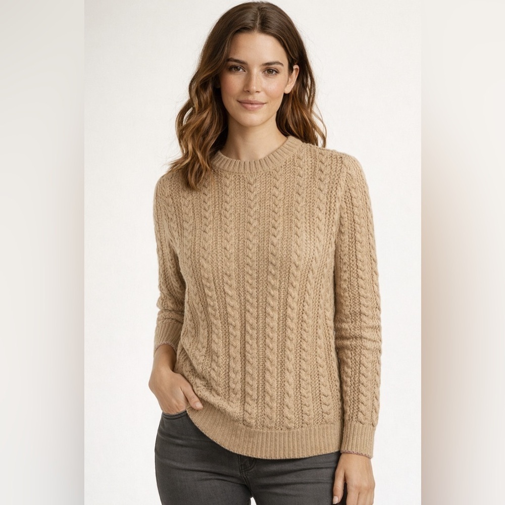 Zara Classic Tan Cable Knit Sweater Size Large